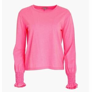 LISA TODD Cuff Love Cotton Blend Long Sleeve T-Shirt S Hot Pink Ruffles Crewneck